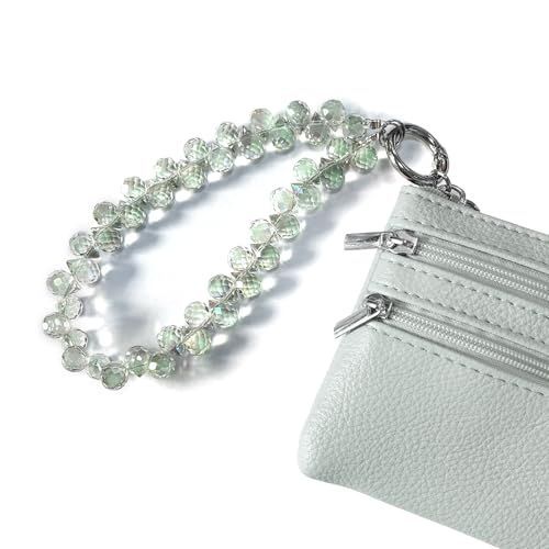 Image of TENOC Beaded Phone Wrist Strap, Green | Cellphone Lanyard Chain, Sparkling Wristlet Bracelet, For Women