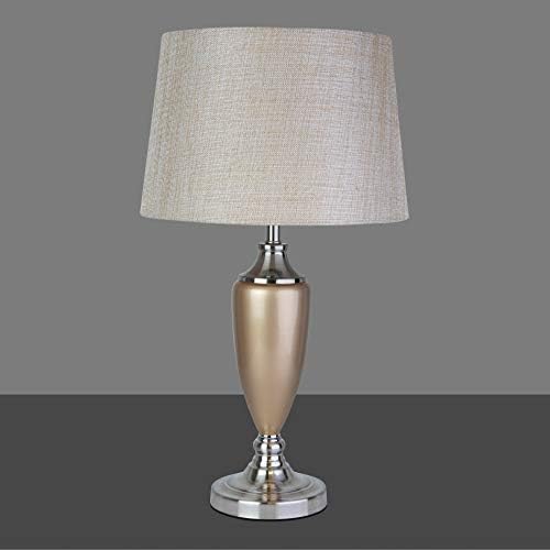 Malham Large Classic Ceramic Table Lamp with Matching Shade - Champagne Gold and Satin Silver