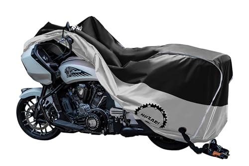 Image of Heavy Duty Motorcycle Cover, Breathable, Reflective Strips, Elastic Bottom, Luggage Strap, Lockable Grom, Durable Sewn Cutouts