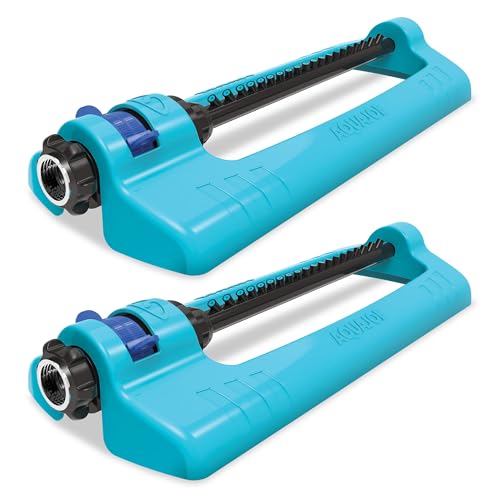 Aqua Joe 2 Pack Oscillating Lawn Sprinkler with Adjustable Spray 20 Clog-Resistant Nozzles Metal Base 4400 Sq Ft Coverage & Garden Hose Connection