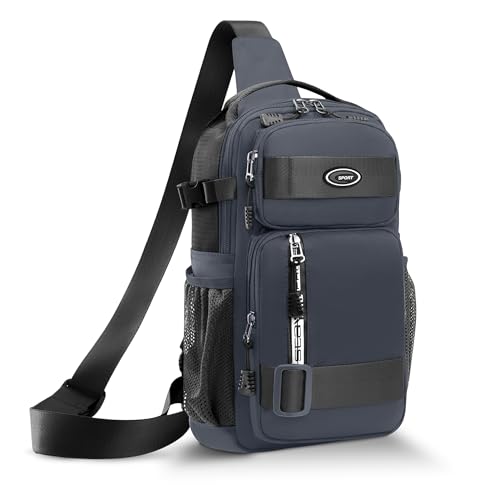 CARRY TRIP Small 8L Backpack for Men, Crossbody Sling Bag for Travel, Cycling, Hiking – Shoulder Bag with 1 Compartment, 4 Zipper Pockets & Bottle Holder, Waterproof Business & Casual Daypack (Blue)