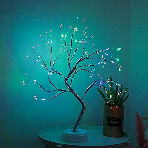 image for Fuchsun Bonsai Tree Light 108 LED 4 Color Shimmer Silver Branches Batt