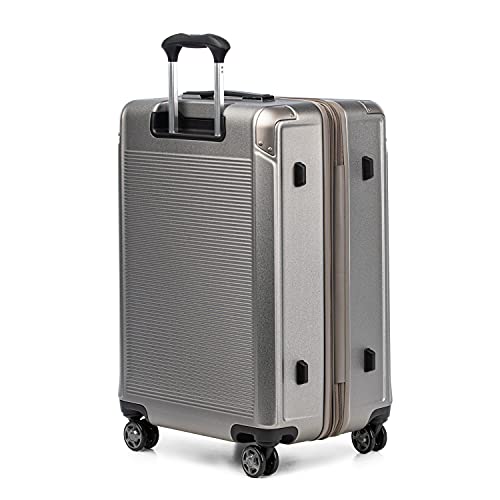 Image of Travelpro Platinum Elite Hardside Expandable Checked Luggage, 8 Wheel Spinner, TSA Lock, Hard Shell Polycarbonate Suitcase, Metallic Sand, Checked Medium 25-Inch