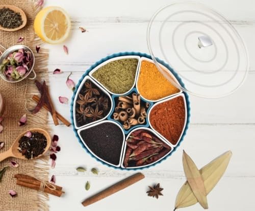 Image of HomeWiz Rotating Round Masala Box | BPA-Free Large Airtight Masala Dabba | Food Grade Transparent Spice Container For Kitchen | Masala Container Set with Measuring Spoons | For Spices & Dry Fruits
