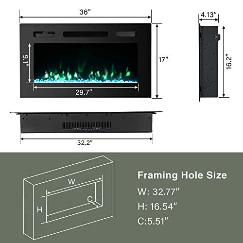 36 Inch Electric Fireplace Inserts, Quiet Wall Mounted Fireplace, Led Fireplace For Living Room, Recessed Electric Fireplace, Linear Fireplace, 750/1500W #TOP3