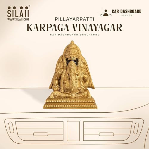 Image of SILAII Pillayarpatti Karpaga Vinayagar Car Dashboard Idol - 3 Inch Gold | Miniature Ganesh Statue for Car Interior Decor | Ganesha Idols for Home & Office | Spiritual Gift & Decorative Ganesha Idols