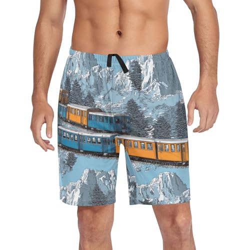 Men's Short Pajama Bottoms Snow Train Mountain Home Casual Sleep Pants4