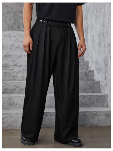 Verdusa Men's Dress Pants Wide Leg Baggy Pleated Loose Work Trousers with Pocket4