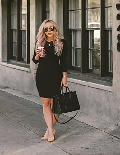 Image of Beyove Women's Colorblock Striped Long Sleeve Cotton Knit Sweater Bodycon Dress XS-XXL