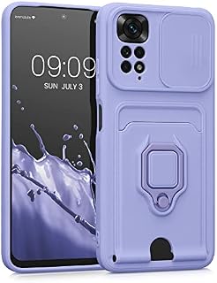 kwmobile Plastic Case Compatible with Xiaomi Redmi Note 11 / Note 11S - Case with Metal Stand Card Slot Finger Holder - Lavender