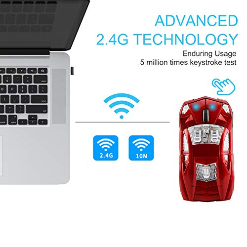 Firstmemory Wireless Car Mouse, 2.4G Cool Sport Race Car Shaped Mouse Wireless Optical Car Computer Mouse,1600 Dpi For Pc Laptop Desktop (Red) #TOP3