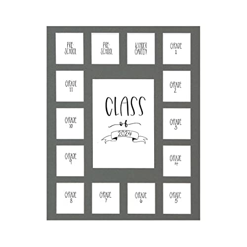 Image of Rustic Red Door Grey Class of 2024 School Years Picture Mat (11' x 14') - 15 Photo Collage Frame Mat for School Pictures - No Frame Included