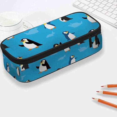 Image of Yekiua Penguin Pencil Holder Antarctic Cute Cartoon Animal Big Capacity Pencil Case Multi-Purpose Makeup Pouch For Office College Adult