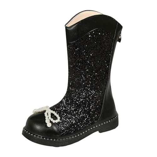 Generisch Zapatos individuales de princesa para niñas, zapatos de noche con cremallera lateral, botas de moda para niños, zapatos de tacón alto, zapatos de cristal, Negro , 36 EU