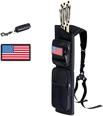 PODSKVER Arrow Quiver - Adjustable Youth Quiver Holder for Adults, with Fingerguard Hip Back Quivers for Arrows Bow Practicing Target Shooting (CAMO)… (Black)