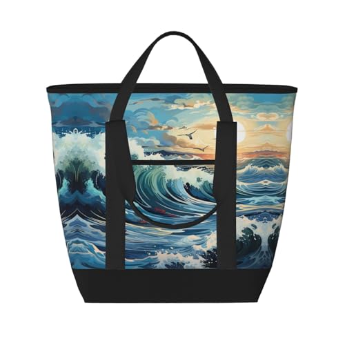 Wave Sailboat Seagull Cooler Bag Grocery Bags Large Freezer Thermal Food Delivery Bag to Keep Frozen Food Cold and Hot Food