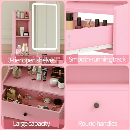 DUMOS Small Makeup Vanity Desk, Mirror and LED Lights, Compact Chair Set by DUMOS - Used condition - Image 7