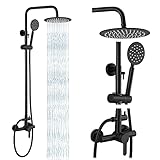 SUS304 Outdoor Shower Fixture System Combo Faucet Set Single Handle High Pressure Hand Spray Wall Mount 2 Dual Function Matte Black Rainfall Shower Fixture