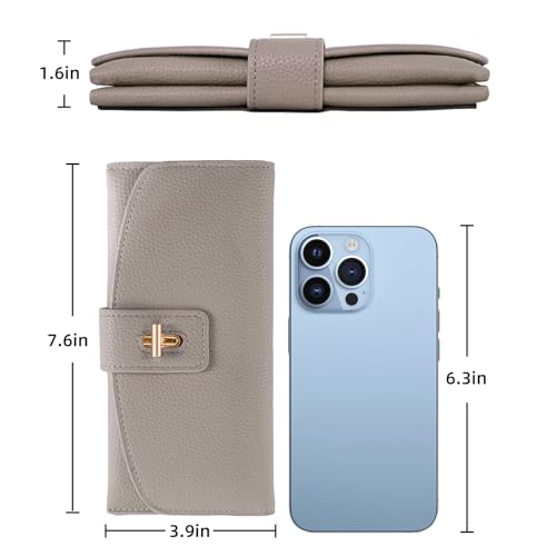 Long Wallet Women PU Leather Cash Wallets Womens Zipper Anti Theft Wallet Coin Purse Credit Card Holder with 14 Slots for Ladies Money Bag - Grey Brown2