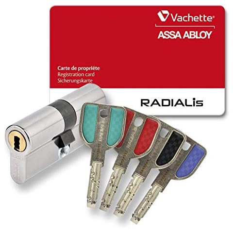 High-Security Profile Cylinder with Remote Control SYNKRO Function, Nickel-Plated, 4 incopiable Keys + Property Card, RADIALIS fonction SYNKRO Cover