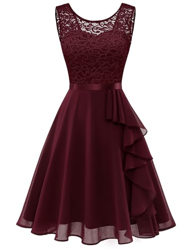 BeryLove Womens Lace Sleeveless Short Formal Dress 7052 Burgundy S