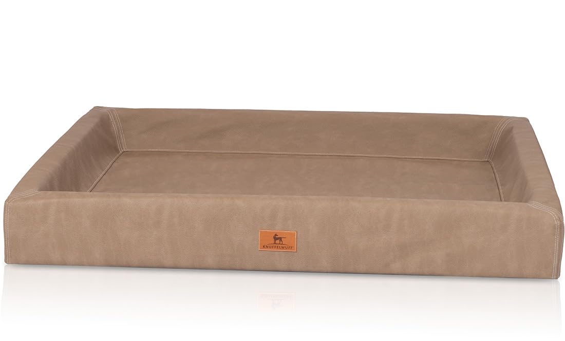 Knuffelwuff Cama ortopédica para perros Austin de piel sintética XL 105 x 80 cm Camel