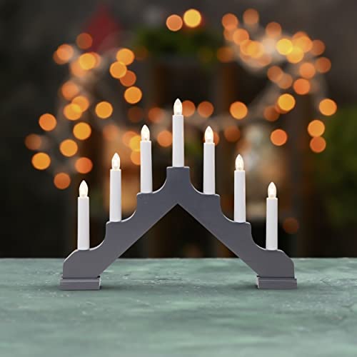 Preisvergleich Produktbild Fensterleuchter Ada von Star Trading, Kerzenständer mit 7 Glühbirnen E10 warmweiß, Weihnachtsdeko aus Holz in Anthrazit, Kabelschalter, Länge: 37,5 cm