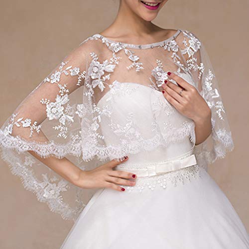 Women Embroidery Floral Lace Wedding Shawl Cape for Rhinestone Bridal Capelet3