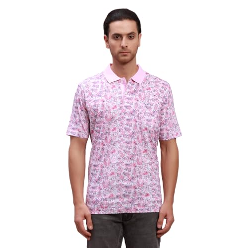 Image of Colorplus Men's Pure Cotton Print Pattern Classic Fit Polo Neck Half Sleeve Casual T-Shirt