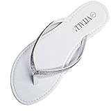 7 Color Women's Flip-Flop Sandals with Rhinestone Crystal, Comfortable Summer Slip Sandals Beach Slippers (White, numeric 9)