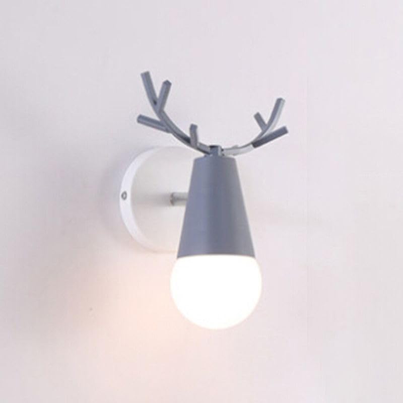 Image of LITFAD Minimalist Wall Sconce Deer Horn Shape Wall Light Modern Wall Mounted Lamps Single Light Exposed Bulb Design Wall Lighting Fixtures for for Hallway, Bedroom, Living Room, Bathroom,Grey