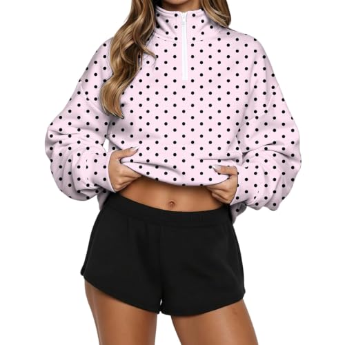 Polka Dot Sweatshirt for Women Quarter Zip Mock Neck Fall Sweatshirts - image 3
