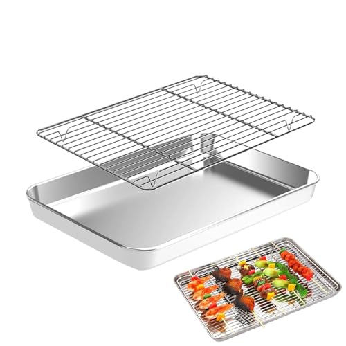 Hornear | Molde Rectangular Antiadherente de Acero ydable con Rejilla de Refrigeración - para Hornear con Rejilla Metálica para Hornear, Barbacoa, Al Aire Libre, Mesa, Jardín, Terraza, Patio,