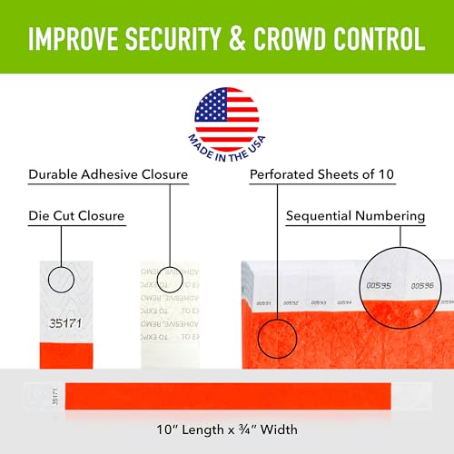 Image of 500 WristCo Coral Red Tyvek Wristbands for Events - Comfortable Tear Resistant Paper Bracelets ID Wrist Bands for Concerts Festivals Admission Party Identification