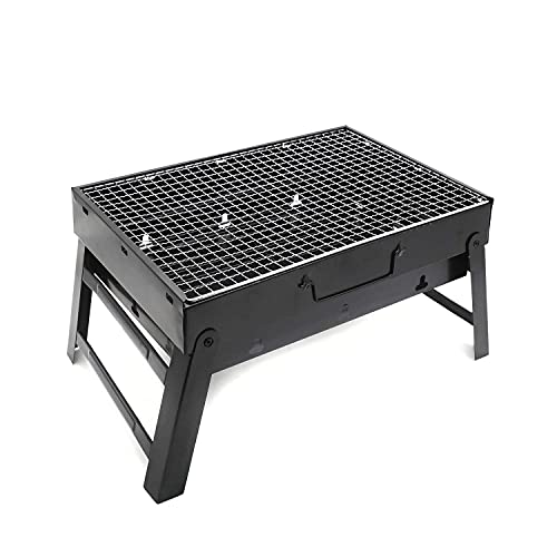 HTTMT- Outdoor Campling Foldable Compact Barbecue BBQ Grill Charcoal Stove Shish Kabob Tabletop For Outdoor Camping Picnic Travel Cooker [P/N: ET-COOK007-BK]