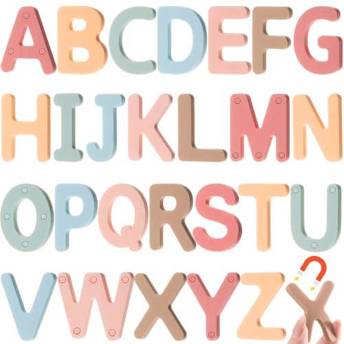 VioraWhite 26 Pcs Magnetic Letters Silicone ABC, Light Vintage, Letter