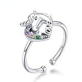 Meracoco Coloré Licorne Bagues en Argent Sterling 925 Réglable Taille Libre Anneau pour Fille Conception Originale Bijoux Saint Valentin Cadeau
