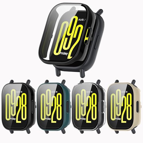 Qaerre [4-Pack] Screen Protector Case Compitible with Redmi Watch 5 Active SmartWatch, Ultra-Thin Scratch Resistant Cover with Tempered Glass for Women Men