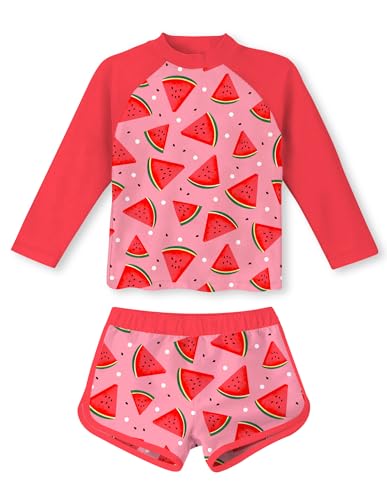 Image of Vogseek Girls Rash Guard Two Pieces Swimsuit Long Sleeve Bathing Suit for 3-10 Years