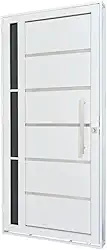 Porta de Aço Lambri 215x100cm com Friso e Puxador Inox Lateral Vidro Fumê Batente 12cm Qualitysol Ramassol