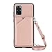 Produktbild PekaTech Handykette für Samsung Galaxy S20+ Plus, PU-Leder Hülle- Handyhülle mit Band zum Umhängen - Klapptasche Handytasche Case mit Handy-Kette, Kartenfach und Portmonee, Roségold