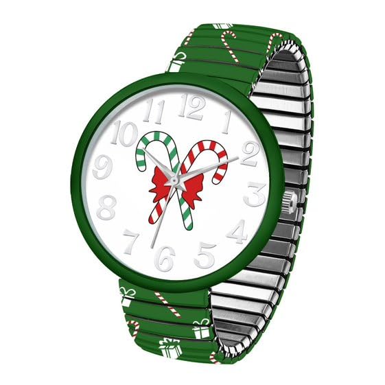 Montre analogique de Noël 38 mm Blekon avec bracelet extensible vert pour femme