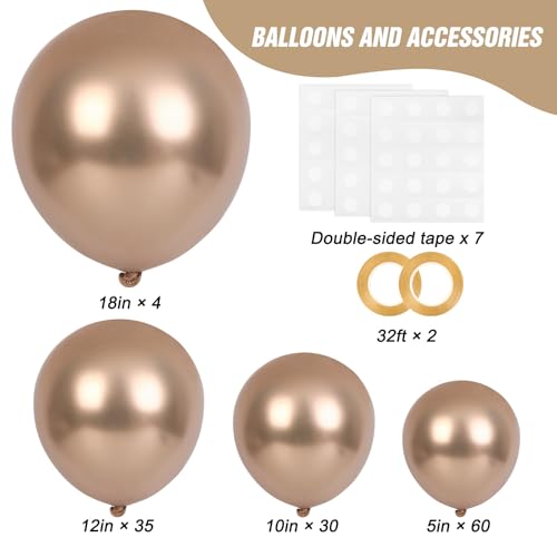 Image of RUBFAC 135pcs Chrome Gold Balloons Different Sizes Pack of 18 12 10 5 Inch, Latex Metallic Gold Balloon Garland Arch Kit for Graduation Wedding Happy Birthday Party Decoration