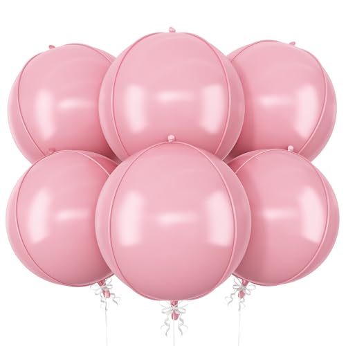 Image of Pastel Pink Round Foil Balloons Birthday Prom Decor 22 Inch 6 Pcs | Baby Pink 4D Helium Ball Balloons for Princess Baby Shower Wedding Anniversary Valentine's Day Party Decoration