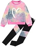 Girls 2 Piece Outfits Toddler Girl Clothes Tie Dye Sweatsuits Long Sleeve Pullover Sweatshirt Sweatpants Athletic Tracksuits Causal Kids Clothing Sets Fall Winter Fashion Jogging Lounge Pink 4T-5T
