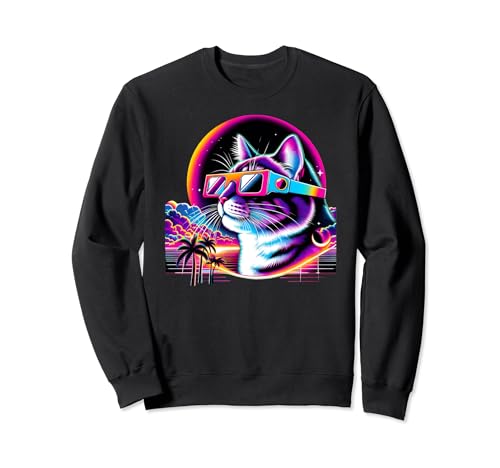 Cool Retro Vaporwave Cat Tee, divertido gato con gafas de eclipse Sudadera