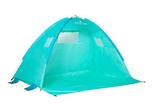 Roachtown Supplies Instant Pop-up UV Protect Portable Beach Tent with 4 Sand Pockets and 6 Pegs, Large, Turquoise Sea Blue
