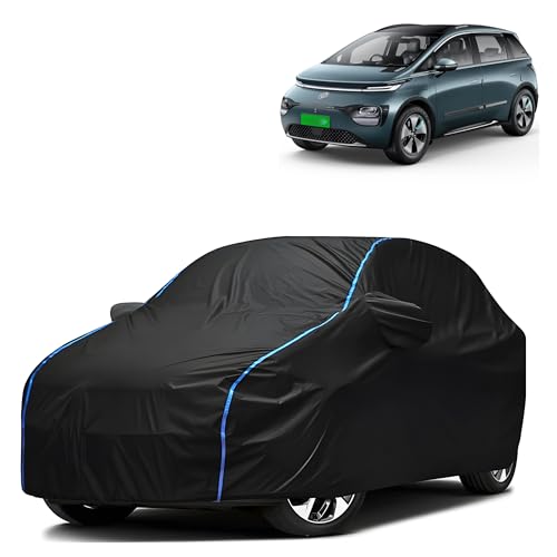 Image of Kerwa Car Body Cover Waterproof Compatible with MG Windsor | Scratch Proof, Anti-Dust, UV Protection with Windproof Buckle Strap and Mirror Pockets, Bottom Elastic Fitted-Black