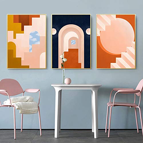 Peintures abstraites géométriques haut de gamme triptyque de toiles orange 50x70cm pour salon moderne