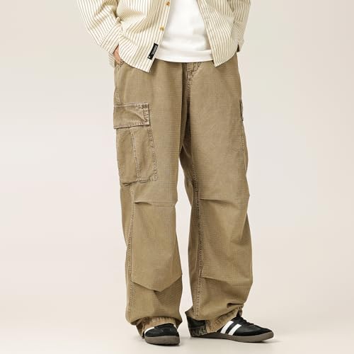 Unisex Baggy Cargo Pants–100% Cotton Wide Leg Work&Hiking Trousers, Vintage High-Waisted Straight Fit3
